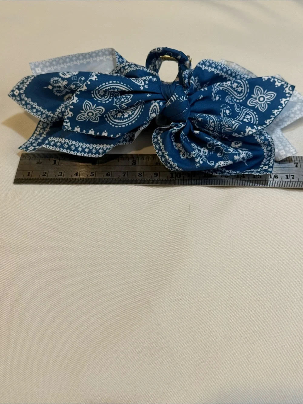 Cornflower Blue Bandana Print Fabric Bow Claw Clip Hair Accessory 4” Boho NWOT